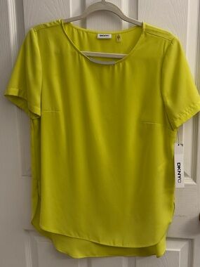 DKNYC Neon Chartreuse Short Sleeve Blouse
